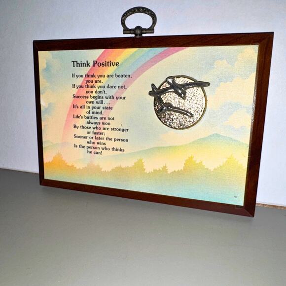 Vintage 1979 Paula “Think Positive” Plaque – Rainbow Quote Wall Art - Picture 5 of 6